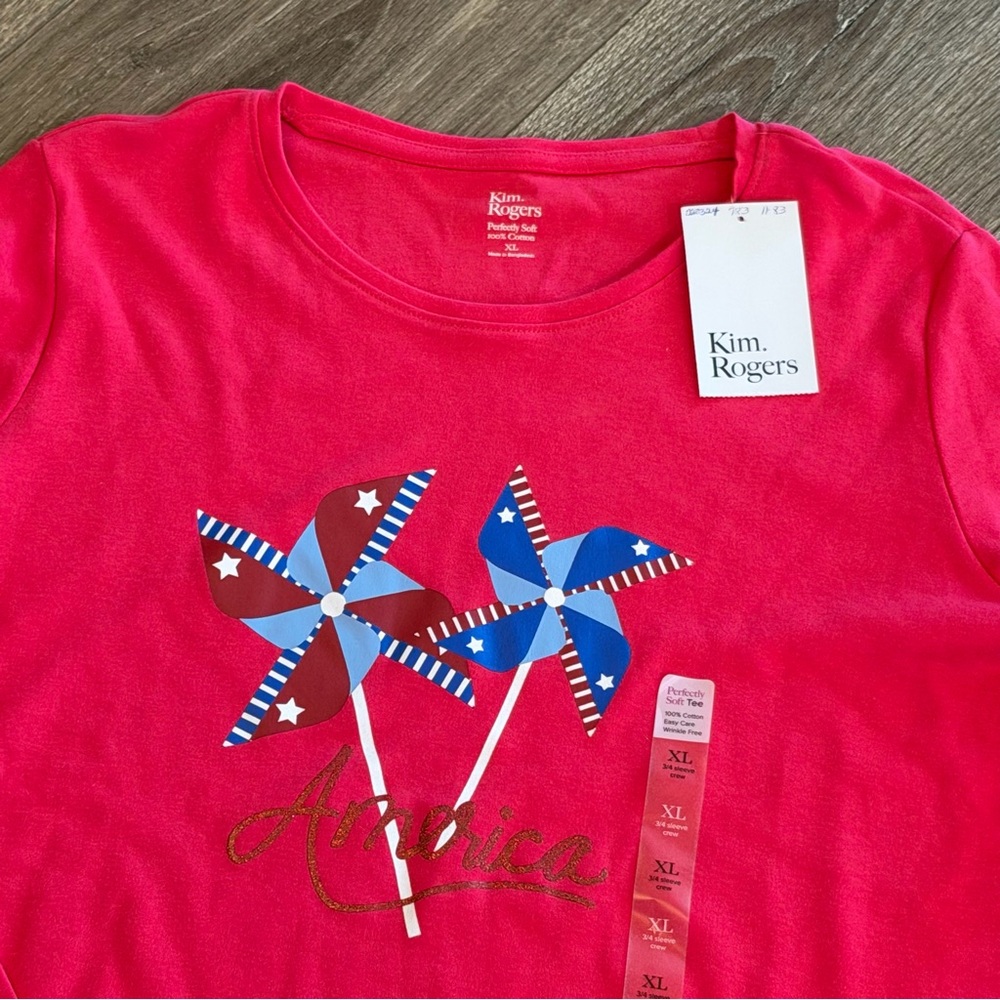 Kim Rogers Red Long Sleeve Tee with Pinwheel Design - Picture 3 of 8